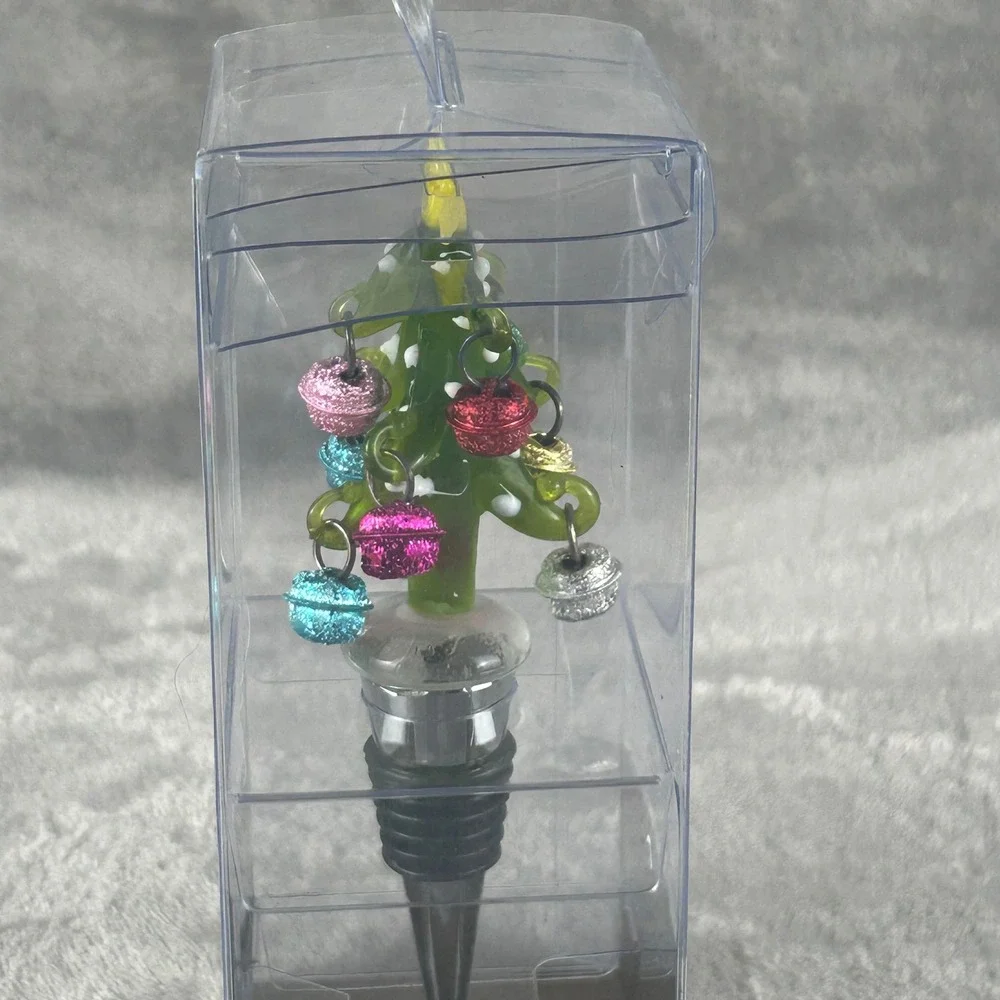 Pier 1 Imports Christmas Tree Bottle Stopper Glass Bell Ornaments Holiday Decor